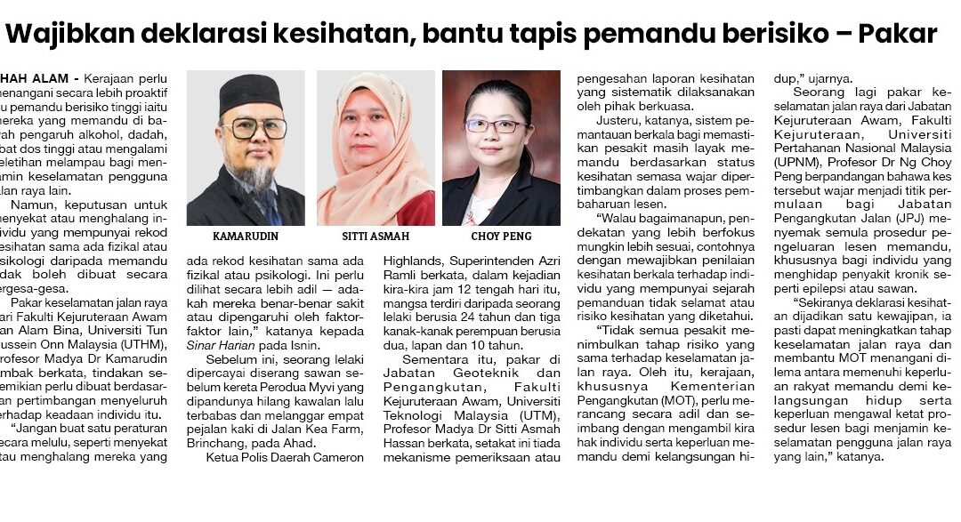 Wajibkan deklarasi kesihatan, bantu tapis pemandu berisiko