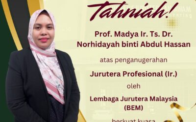 Tahniah kepada Prof. Madya Ir. Ts. Dr. Norhidayah Abdul Hassan
