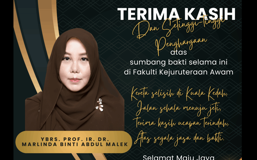 Ucapan Penghargaan kepada YBrs. Prof. Ir. Dr. Marlinda Binti Abdul Malek