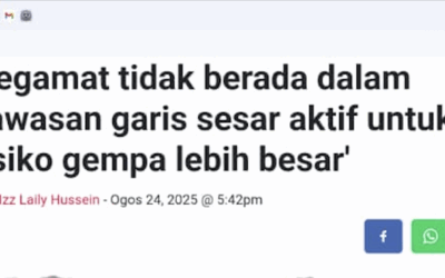 Segamat tidak berada dalam kawasan garis sesar aktif untuk risiko gempa lebih besar